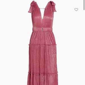 SABINA MUSAYEV Helena Metallic Plisse Tiered Maxi Dress in Hot Pink Sz M